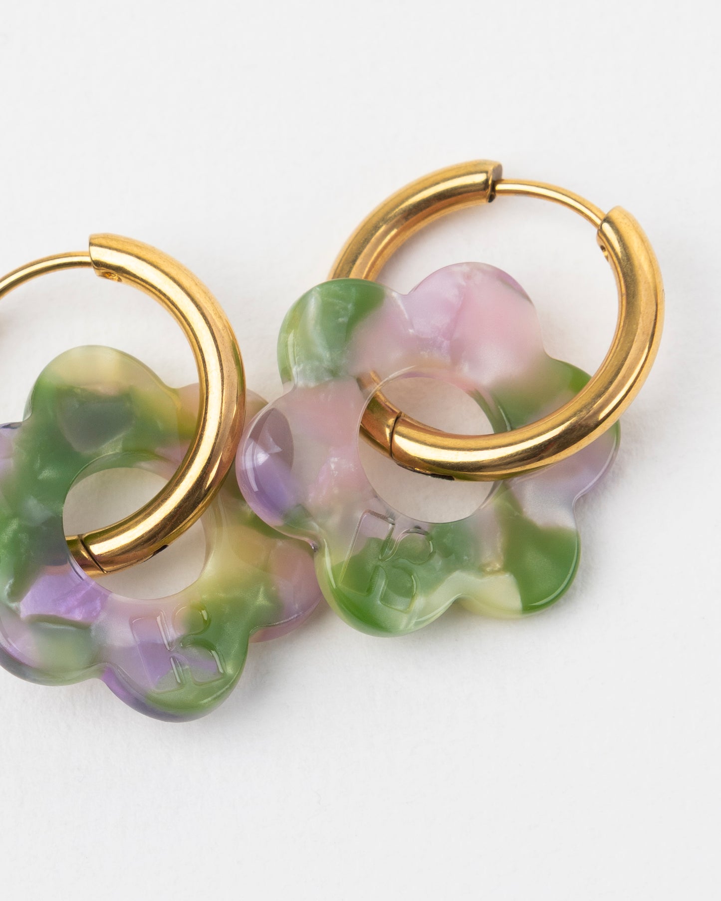 Boucles d'oreilles BABY FLEURETTE - Vert et Lavande -